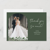 Elegante Groene Foto Bruiloft Bedankkaart (Voorkant / Achterkant)