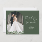 Elegante Groene Foto Bruiloft Bedankkaart (Voorkant)