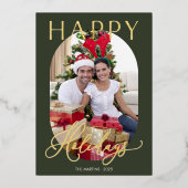 Elegante groene foto goud folie feestdagenkaart (Voorkant)