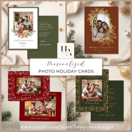 Elegante groene foto goud folie feestdagenkaart