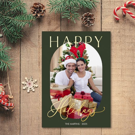 Elegante groene foto goud folie feestdagenkaart