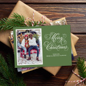 Elegante groene foto Kerstscript typografie Feestdagenkaart