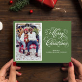 Elegante groene foto Kerstscript typografie Feestdagenkaart
