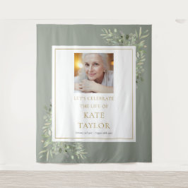Elegante groene foto rouwdienst herdenkingsdienst wandkleed