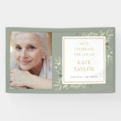 Elegante groene foto rouwdienst spandoek (Horizontaal)