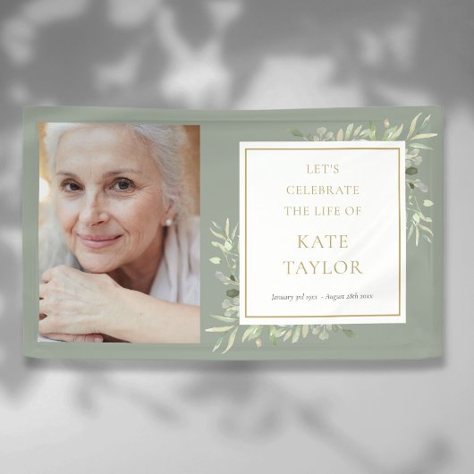 Elegante groene foto rouwdienst spandoek