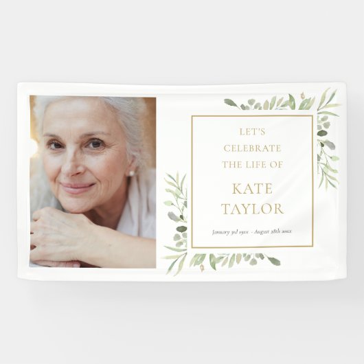 Elegante groene foto rouwservice spandoek (Horizontaal)