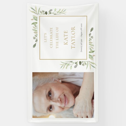 Elegante groene foto rouwservice spandoek (Verticaal)