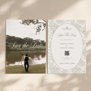 Elegante Groene Foto Sage Groene Trouw QR Code Save The Date