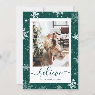 Elegante Groene Foto Snowflake Geloof Feestdagenkaart