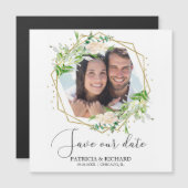 Elegante groene foto trouwkaart save the date (Voorkant / Achterkant)