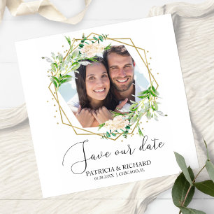 Elegante groene foto trouwkaart save the date