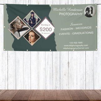 Elegante groene fotocollage professioneel bedrijf spandoek