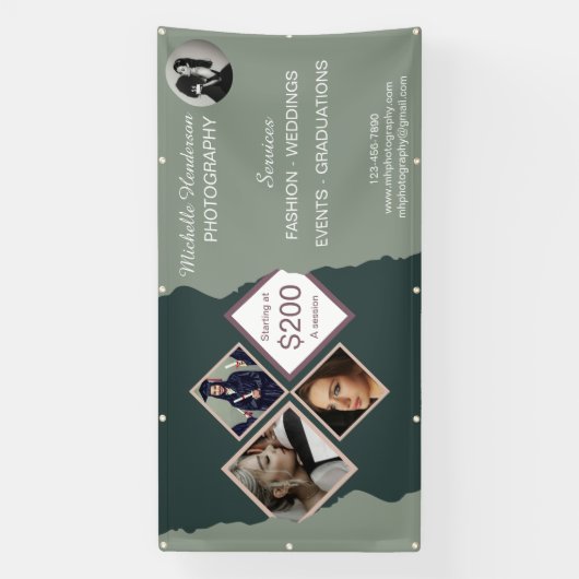 Elegante Groene Fotocollage Professionele Bedrijf Spandoek (Verticaal)