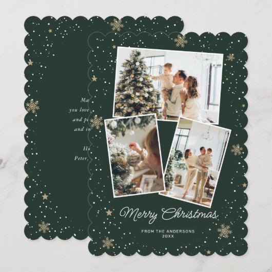 Elegante Groene Fotocollage Vrolijke Kerstmis Kaar Feestdagenkaart (Voorkant / Achterkant)
