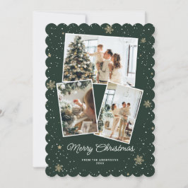 Elegante Groene Fotocollage Vrolijke Kerstmis Kaar Feestdagenkaart