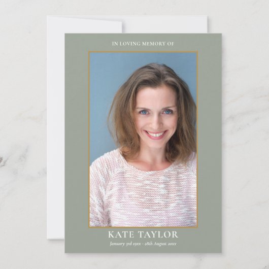 Elegante groene fotofeest ter herdenking van overl kaart (Achterkant)