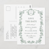 Elegante groene Franse Toile Wedding Save the Date Briefkaart (Voorkant / Achterkant)