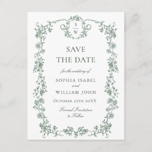Elegante groene Franse Toile Wedding Save the Date Briefkaart