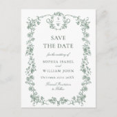 Elegante groene Franse Toile Wedding Save the Date Briefkaart (Voorkant)