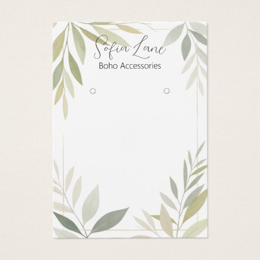 Elegante groene gebladerte sieraden oorbel display visitekaartje (Voorkant)