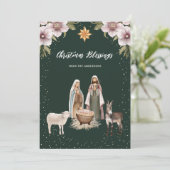 Elegante Groene Geboorte Christelijke Kerstmis Kaa Feestdagenkaart (Staand voorkant)