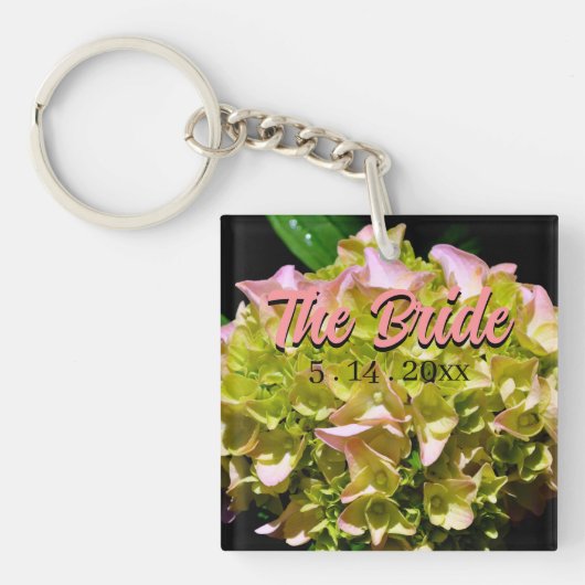 Elegante groene gele roze Hydrangea bloemen Sleutelhanger (Voorkant)