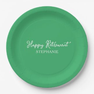 Elegante Groene Gelukkig Met Je Pensioen Papieren Bordje
