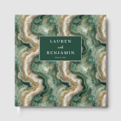 Elegante groene gemarmerde golven gastenboek (Voorkant)