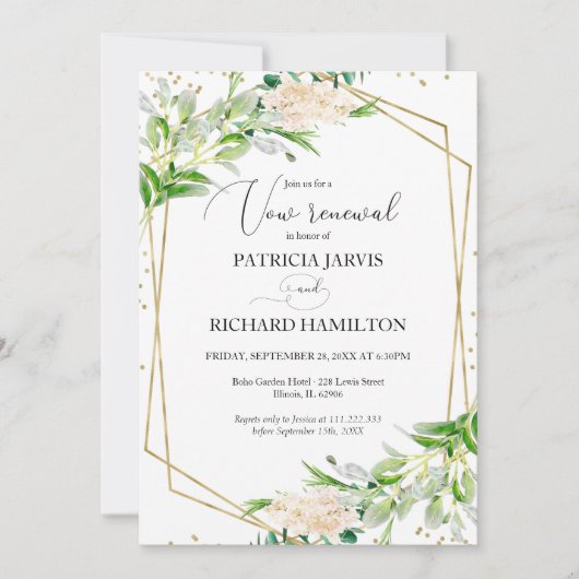 Elegante groene geometrische hernieuwing van huwel kaart (Voorkant)