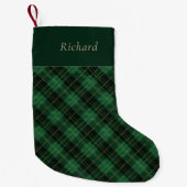 Elegante groene geruite gepersonaliseerde kleine kerstsok (Voorkant)