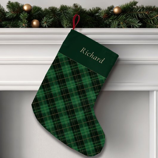 Elegante groene geruite gepersonaliseerde kleine kerstsok