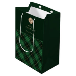 Elegante groene geruite gepersonaliseerde medium cadeauzakje
