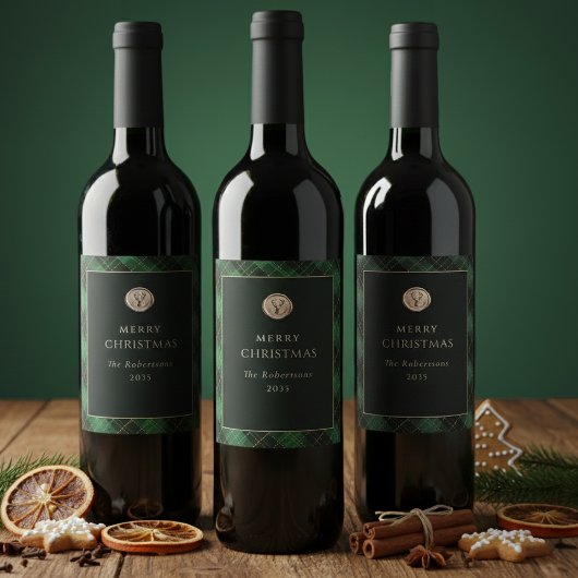 Elegante groene geruite Kerstmis Festief Wijn Etiket