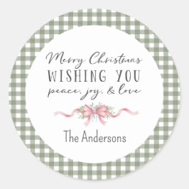 Elegante groene geruite preppy kerst ronde sticker