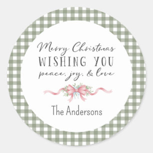 Elegante groene geruite preppy kerst ronde sticker