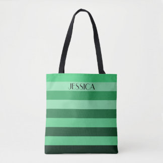 Elegante groene gestreepte patroonnaam tote bag
