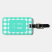 Elegante groene Gingham-monogram Bagagelabel (Voorkant horizontaal)