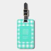 Elegante groene Gingham-monogram Bagagelabel (Voorkant verticaal)