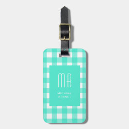 Elegante groene Gingham-monogram Bagagelabel