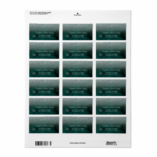 Elegante Groene Glitter Bokeh Groene Bruiloft Etiket (Full Sheet)