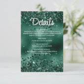 Elegante groene glitter en Folie bruiloft details Informatiekaartje (Staand voorkant)
