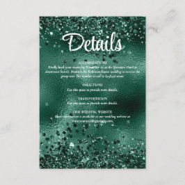 Elegante groene glitter en Folie bruiloft details Informatiekaartje