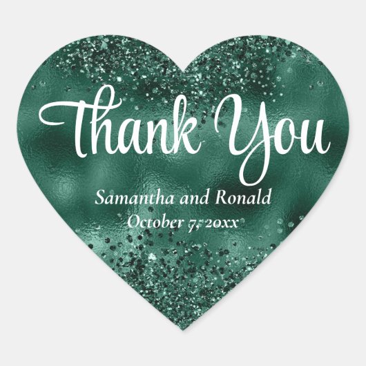 Elegante groene glitter & Folie bruiloft Dank u Hart Sticker (Voorkant)