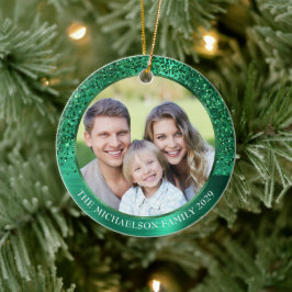 Elegante groene glitter foto Metallic Christmas Keramisch Ornament