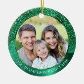 Elegante groene glitter foto Metallic Christmas Keramisch Ornament (Voorkant)