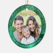 Elegante groene glitter foto Metallic Christmas Keramisch Ornament (Links)