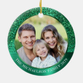 Elegante groene glitter foto Metallic Christmas Keramisch Ornament (Achterkant)