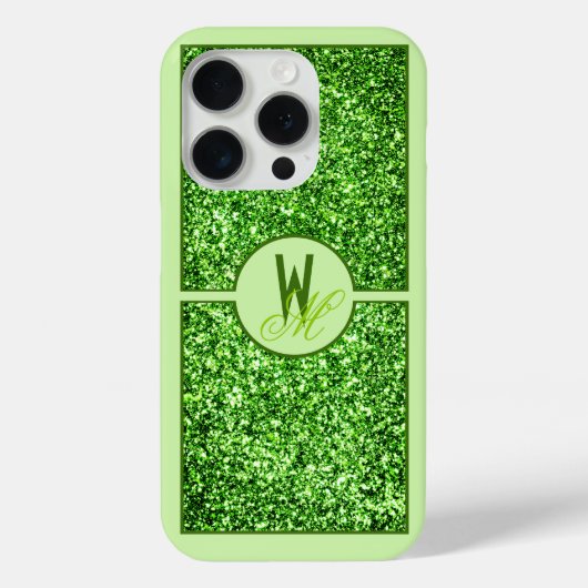 Elegante groene glitter monogram Case-Mate iPhone case (Achterkant)