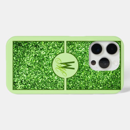 Elegante groene glitter monogram Case-Mate iPhone case (Achterkant (horizontaal))